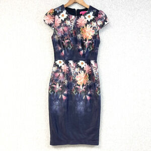 Betsey Johnson Dress Women 2 Scuba Watercolor Whimsical Art To Wear Office Siren